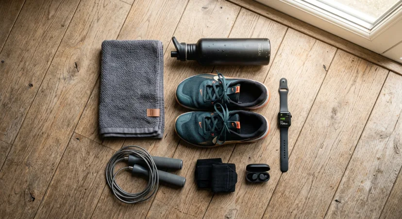 Laid out the night before 🎒 Shoes, rope, water, watch. Every excuse removed before the alarm even goes off.
