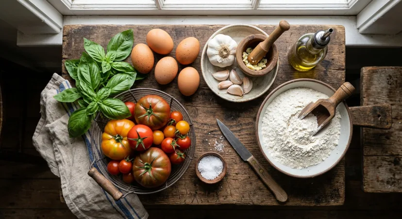 Pasta night starts here 🍅 Everything from scratch tonight — heirloom tomatoes, fresh basil, and a little patience.