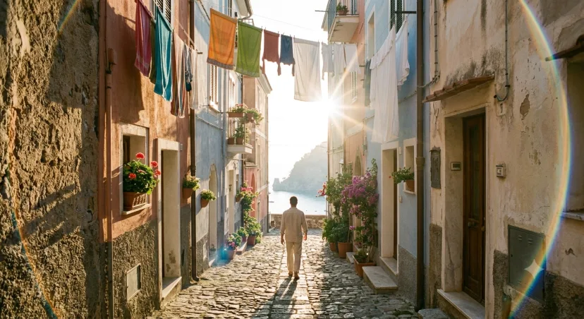 Getting lost on purpose 🧺 Narrow lanes, laundry in the breeze, and the sea waiting at the end of every staircase.